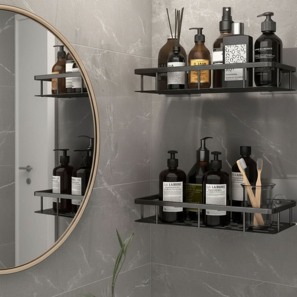 Adhesive Shower Organizer Shelf for Easy Bathroom Storage