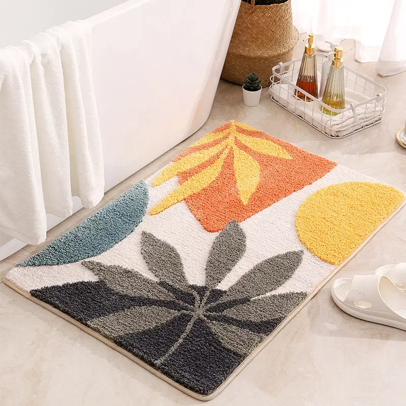 Textured Leaf Design Bath Mat with Non-Slip Grip