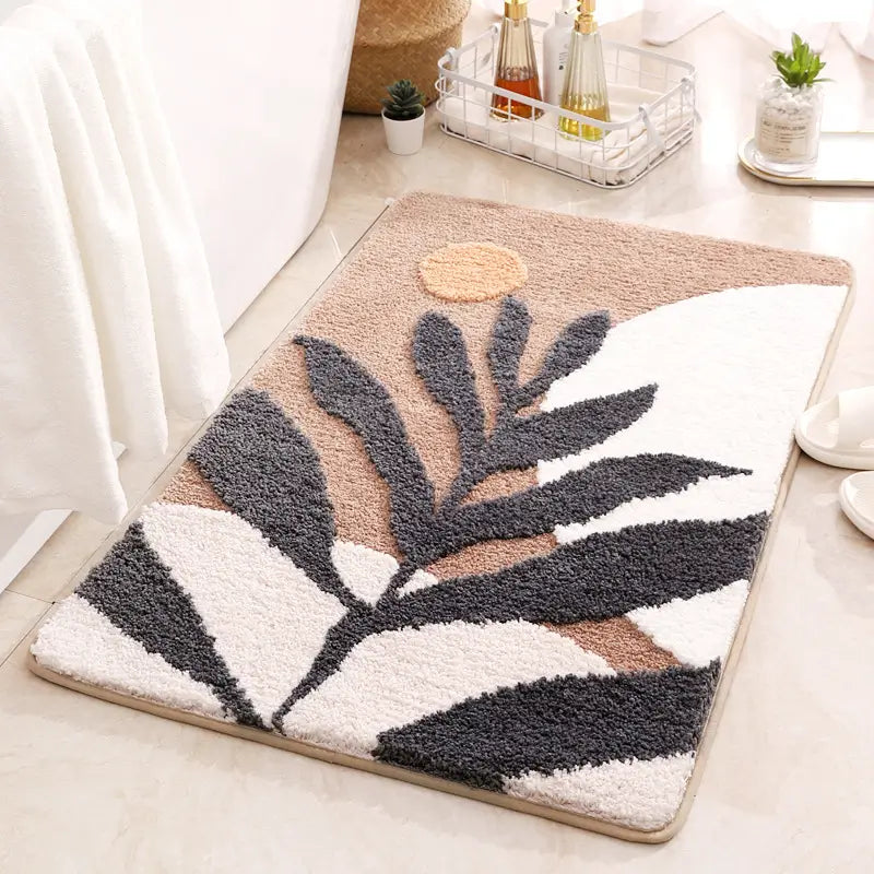 Elegant Leaf Pattern Bath Mat – Soft, Absorbent & Safe
