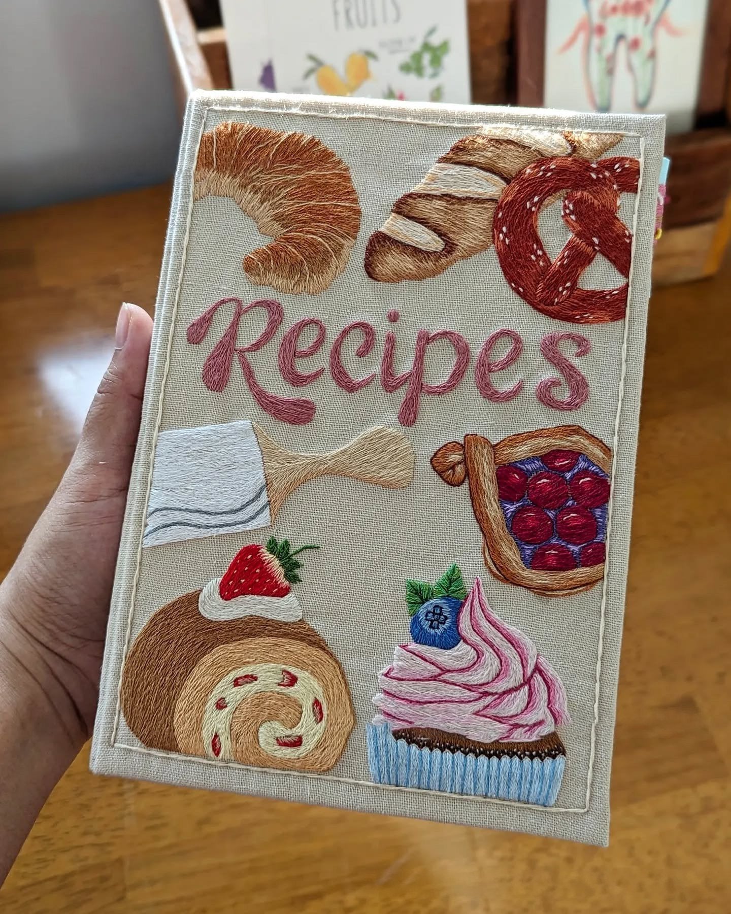 Handcrafted Recipe Notebook with Embroidered Fabric Cover