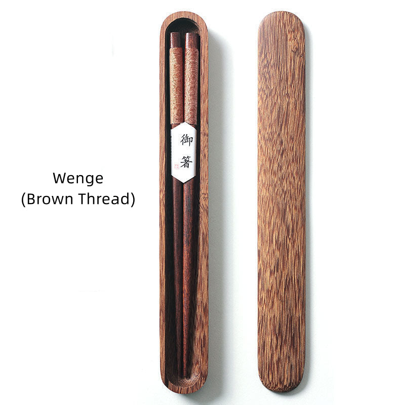 Elegant Dark Wood Chopsticks with Unique Threading in Gift Box