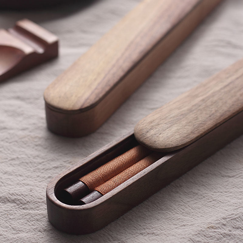 Elegant Dark Wood Chopsticks with Unique Threading in Gift Box
