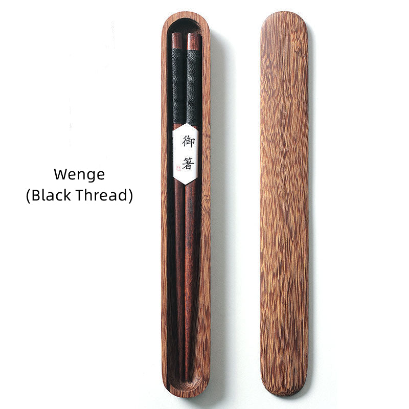 Elegant Dark Wood Chopsticks with Unique Threading in Gift Box