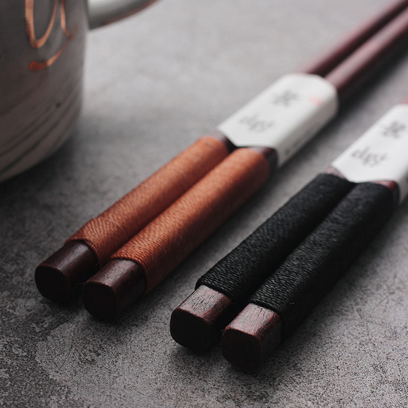 Elegant Dark Wood Chopsticks with Unique Threading in Gift Box
