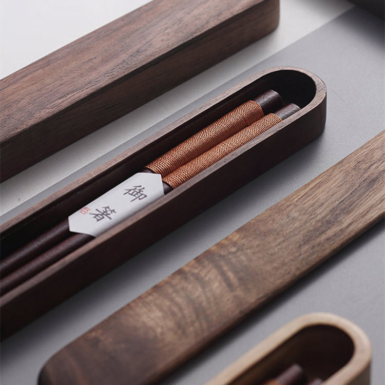 Elegant Dark Wood Chopsticks with Unique Threading in Gift Box