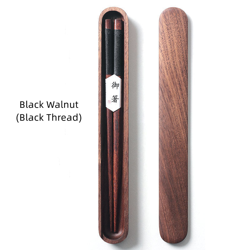 Elegant Dark Wood Chopsticks with Unique Threading in Gift Box