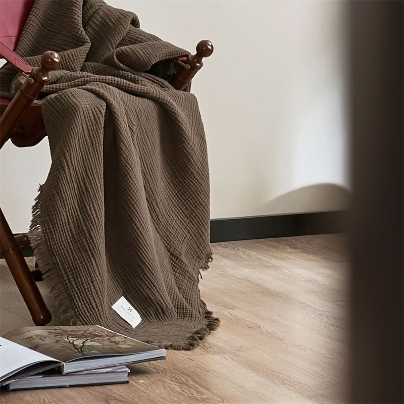 4-Layer Lightweight Cotton Gauze Blanket with Fringe Edges