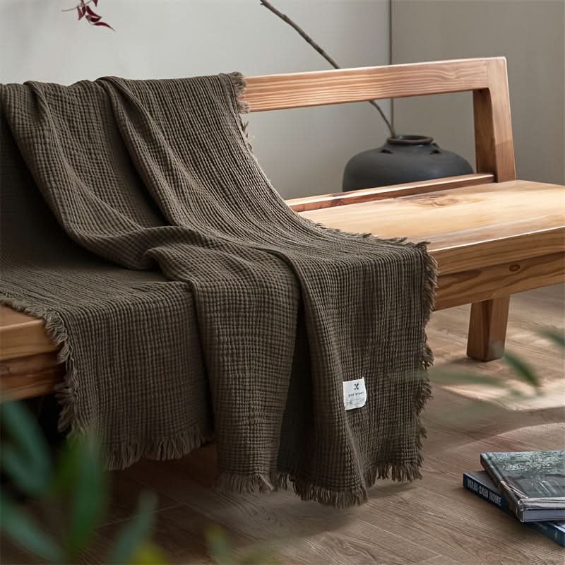 4-Layer Lightweight Cotton Gauze Blanket with Fringe Edges