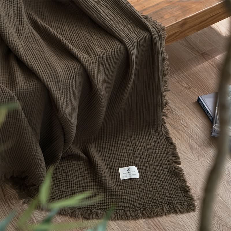 4-Layer Lightweight Cotton Gauze Blanket with Fringe Edges