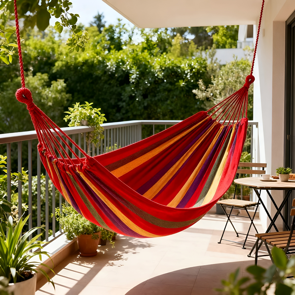 Breathable Cotton Camping Hammock with Ropes and Carry Bag