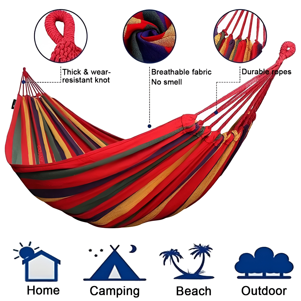 Breathable Cotton Camping Hammock with Ropes and Carry Bag