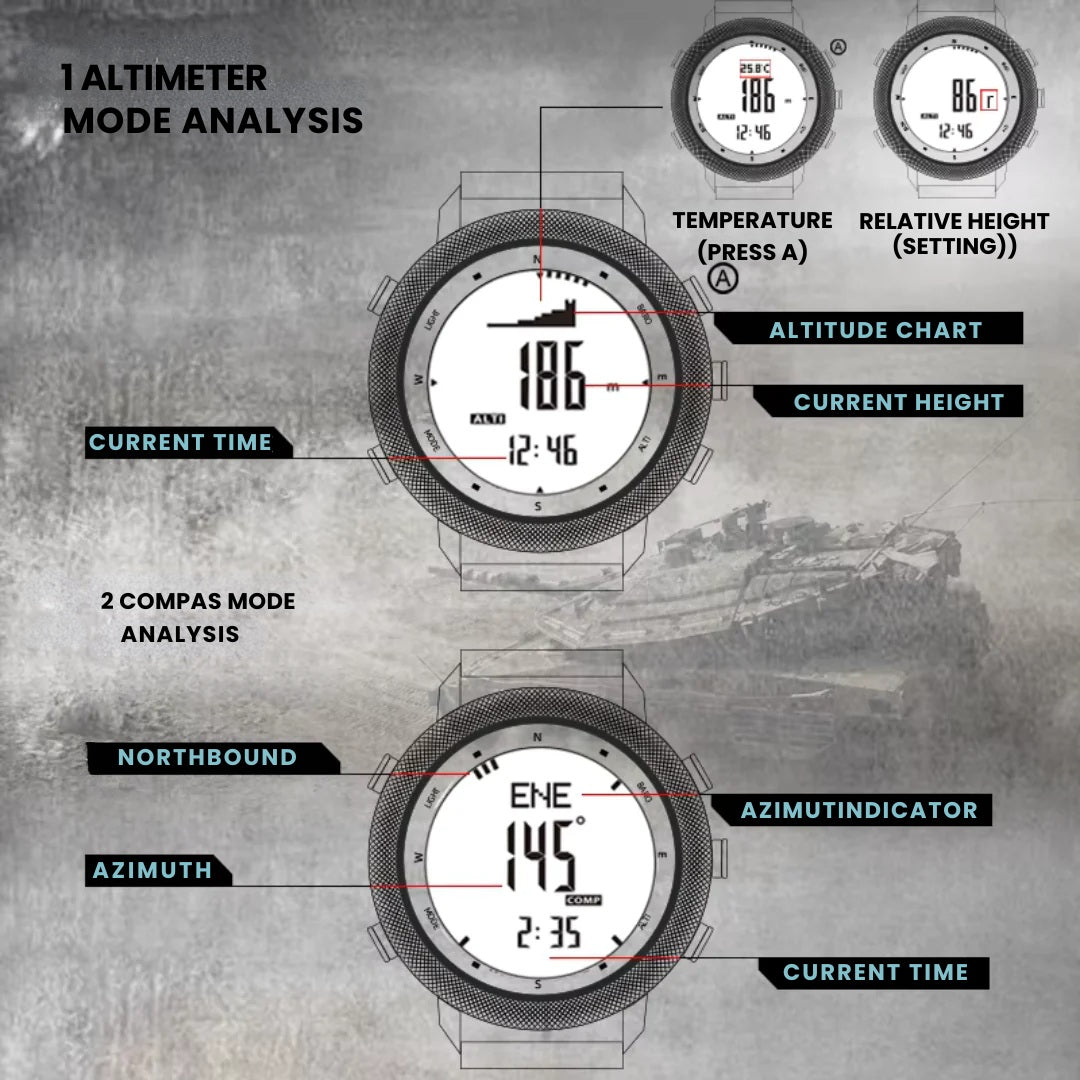 Adventure-Ready Waterproof Sports Watch with Altimeter & Compass
