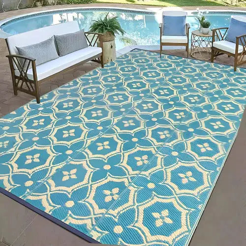 Weather-Resistant Outdoor Rug with Geometric Design
