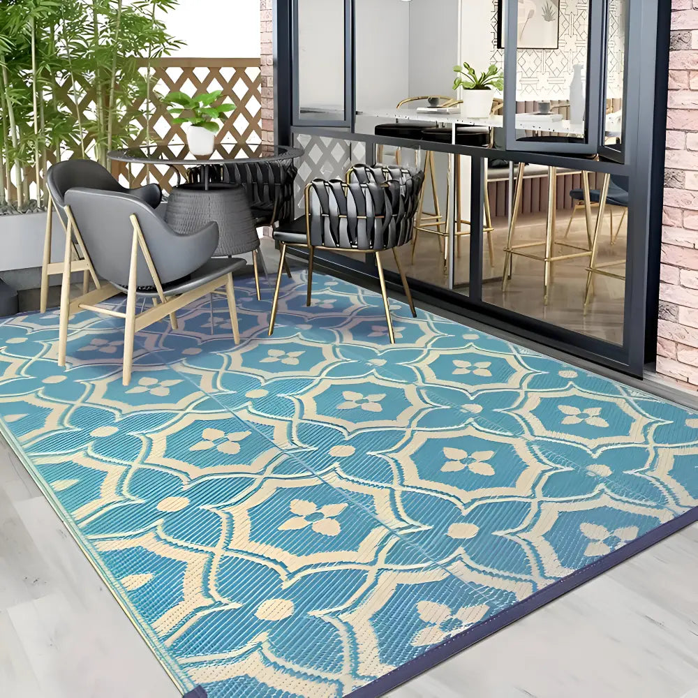 Weather-Resistant Outdoor Rug with Geometric Design