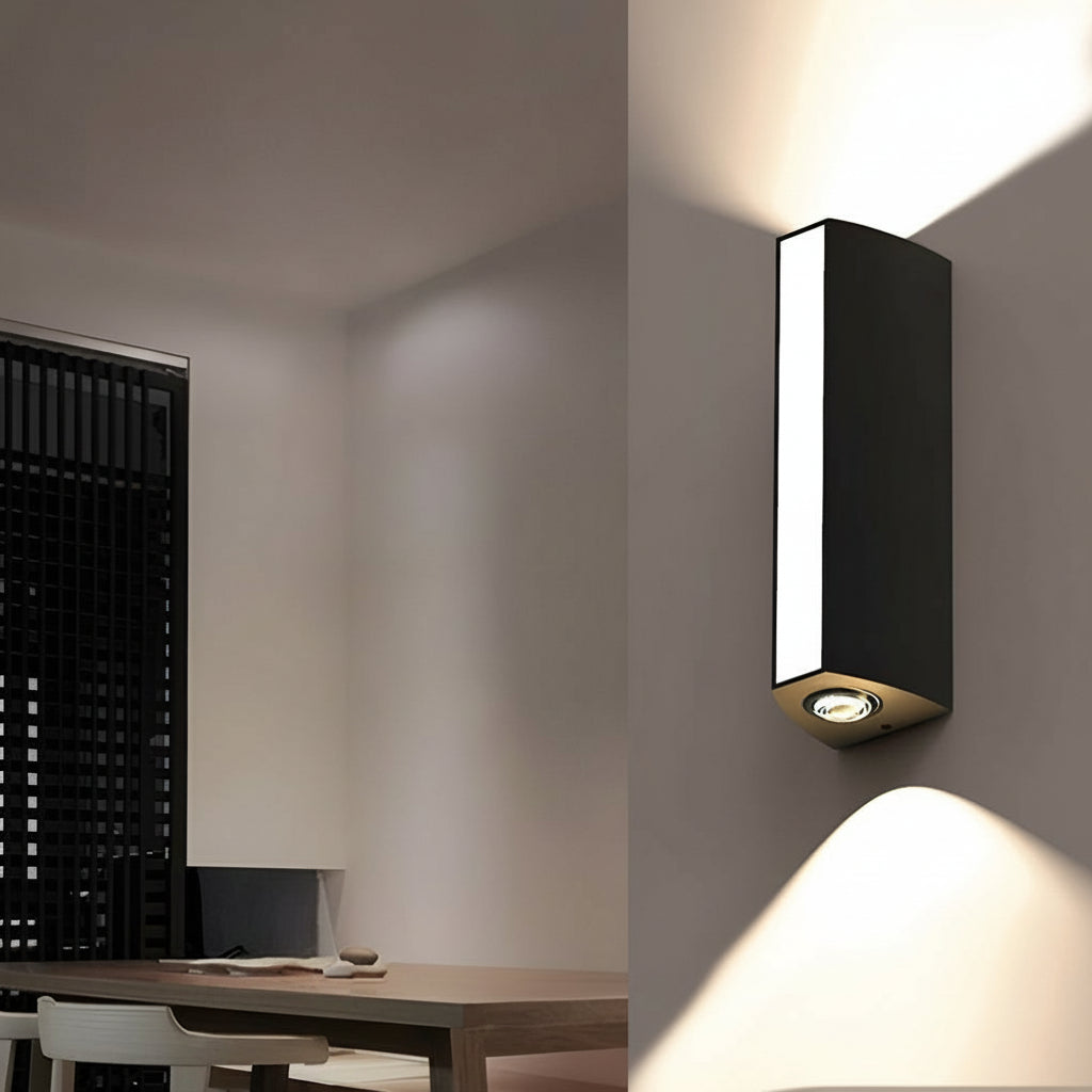 Sleek Black Outdoor LED Wall Light with Dual Beam