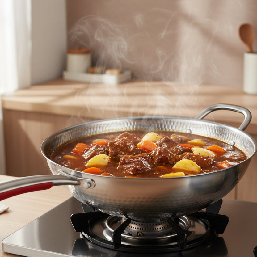 Titanium Chef's Wok with Curved Base for Induction Cooking