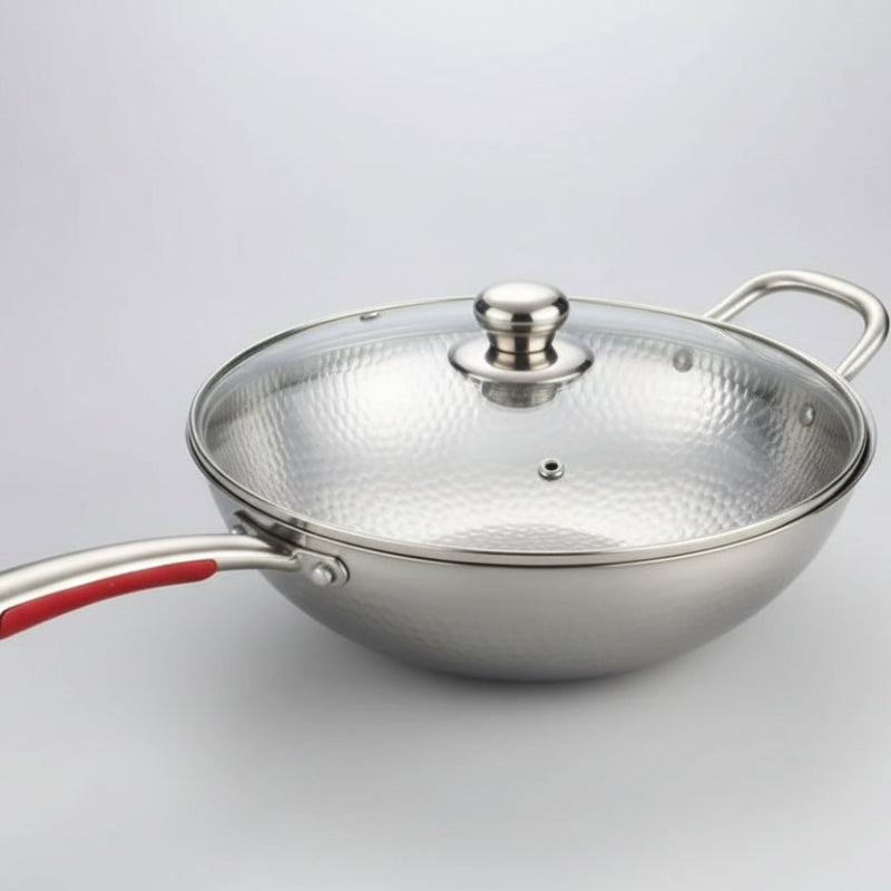 Titanium Chef's Wok with Curved Base for Induction Cooking