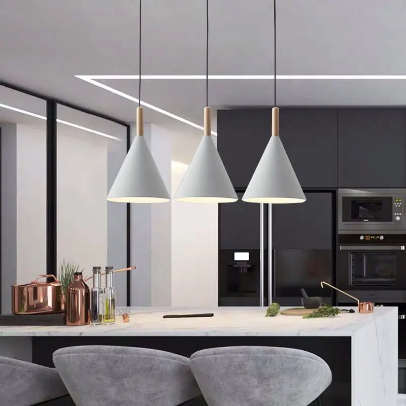 Elegant Hardwired Pendant Light with Wooden Touch for Kitchens