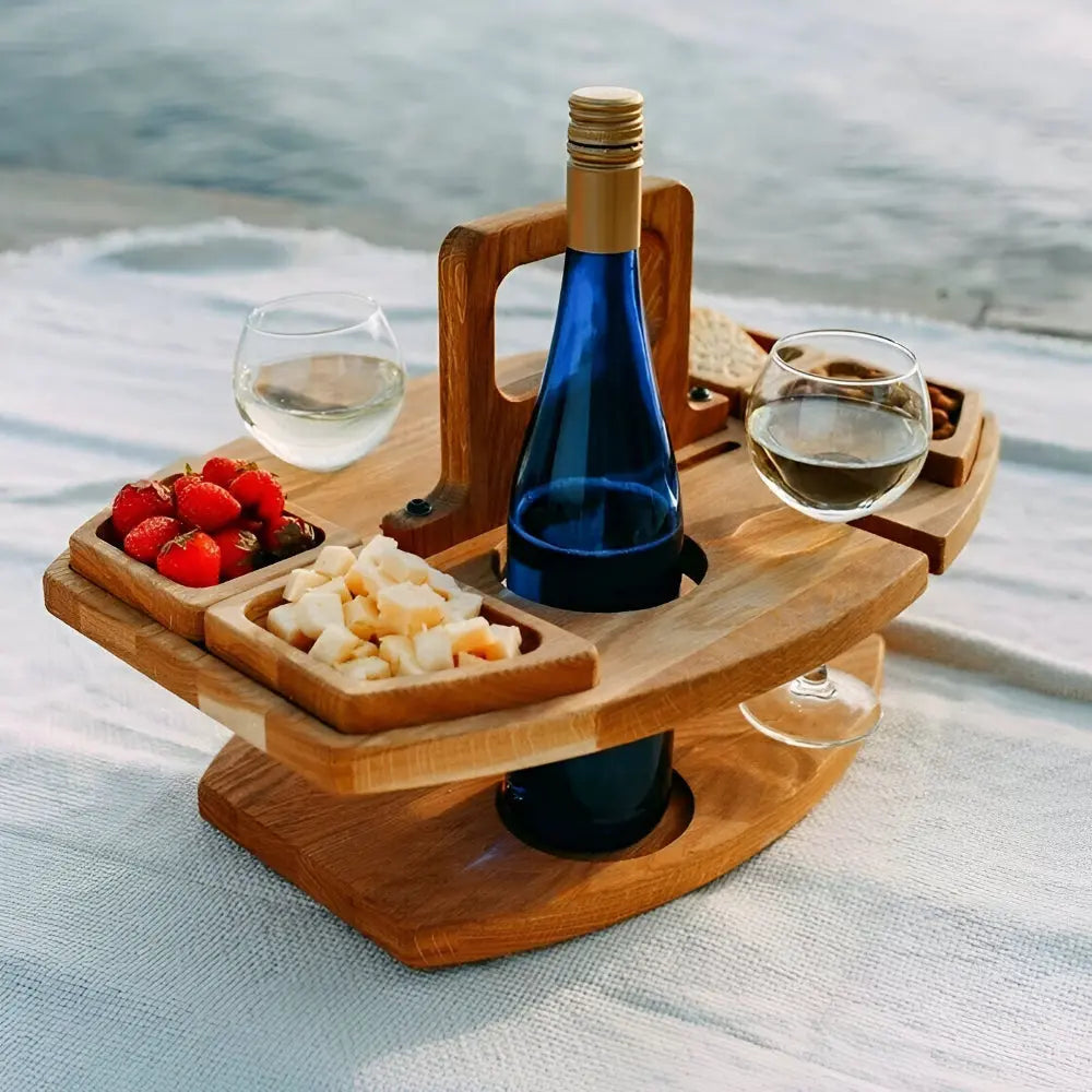 Picnic Table with Bottle and Glass Holders | Snack Compartment