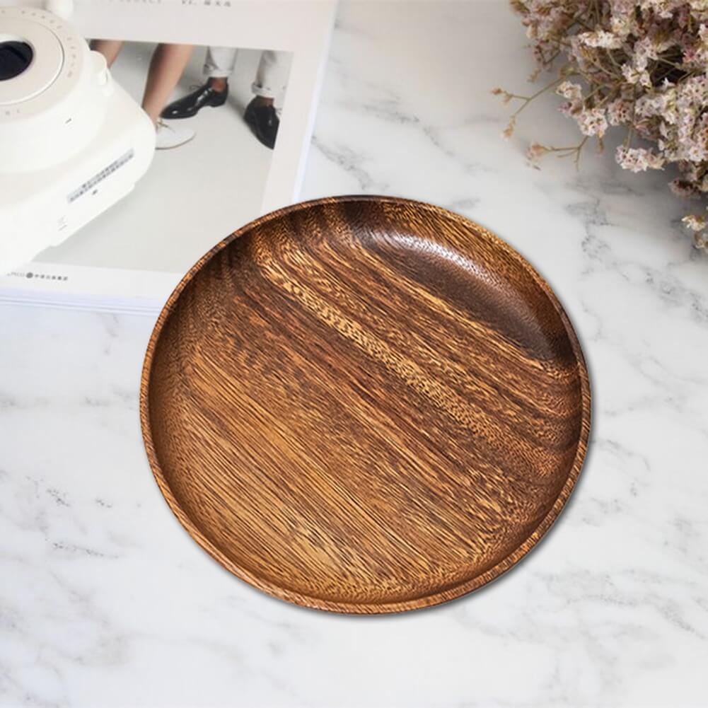 Natural Acacia Wood Serving Plate with Textured Design