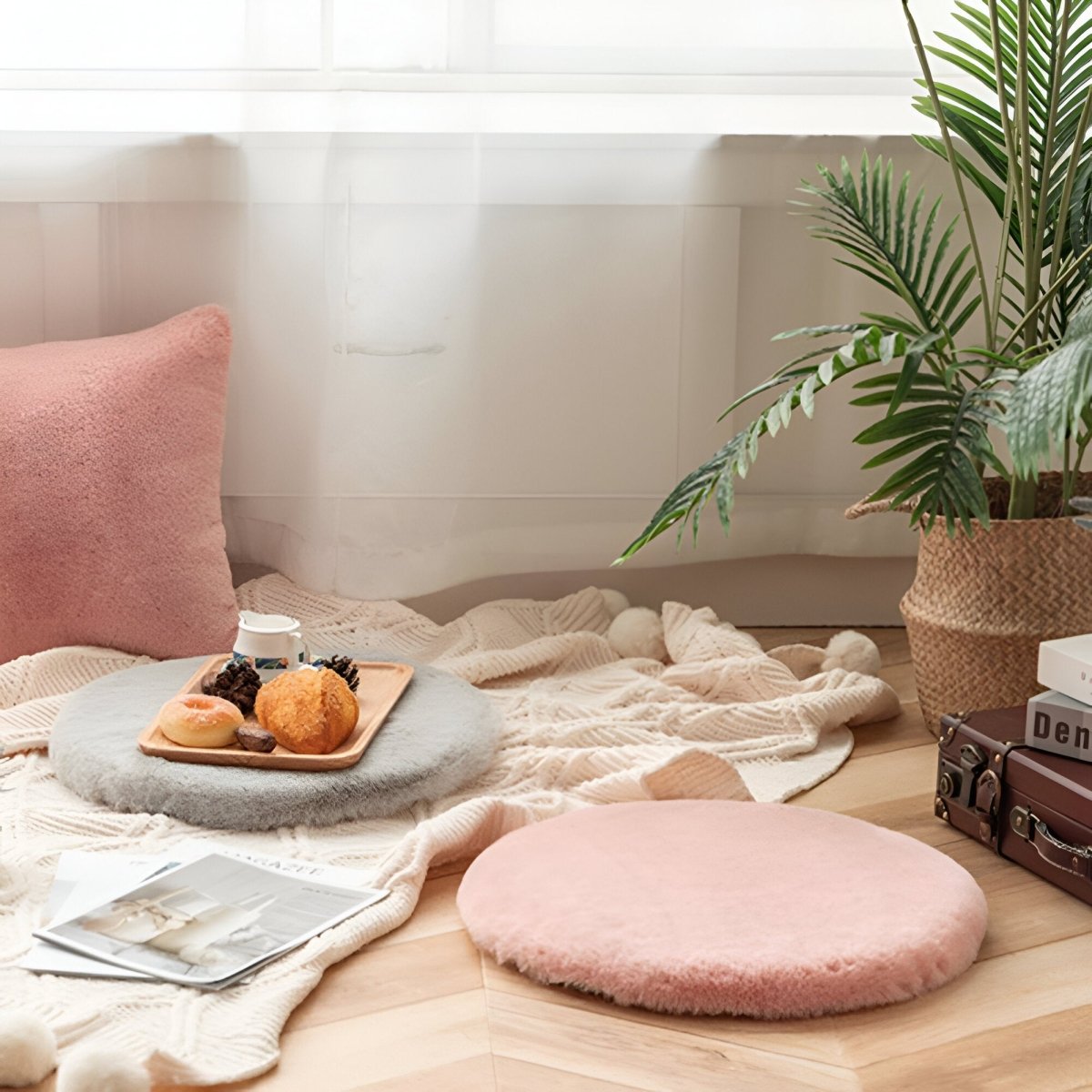 Cozy Comfort Round Cushion 45cm Soft Faux Fur for Chairs & Cars