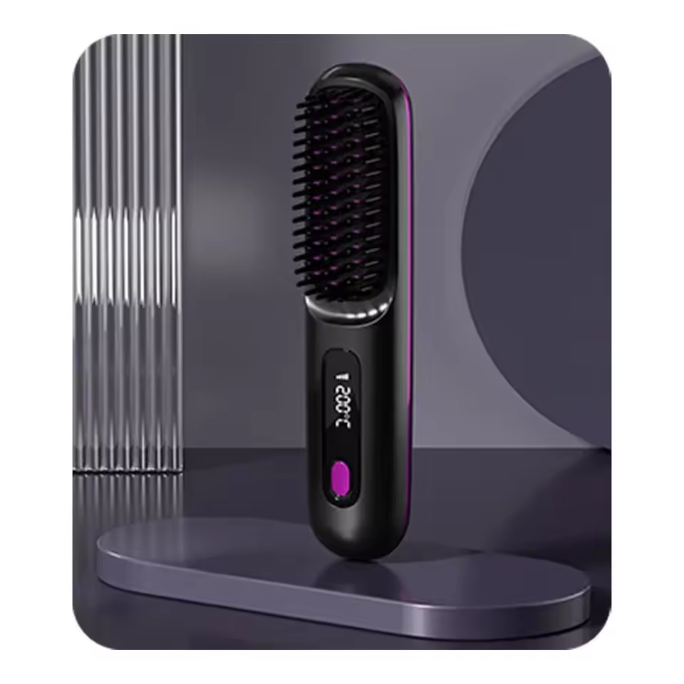Compact Straightening Brush for Effortless Hair Styling