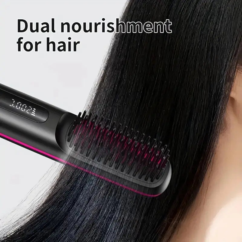 Compact Straightening Brush for Effortless Hair Styling