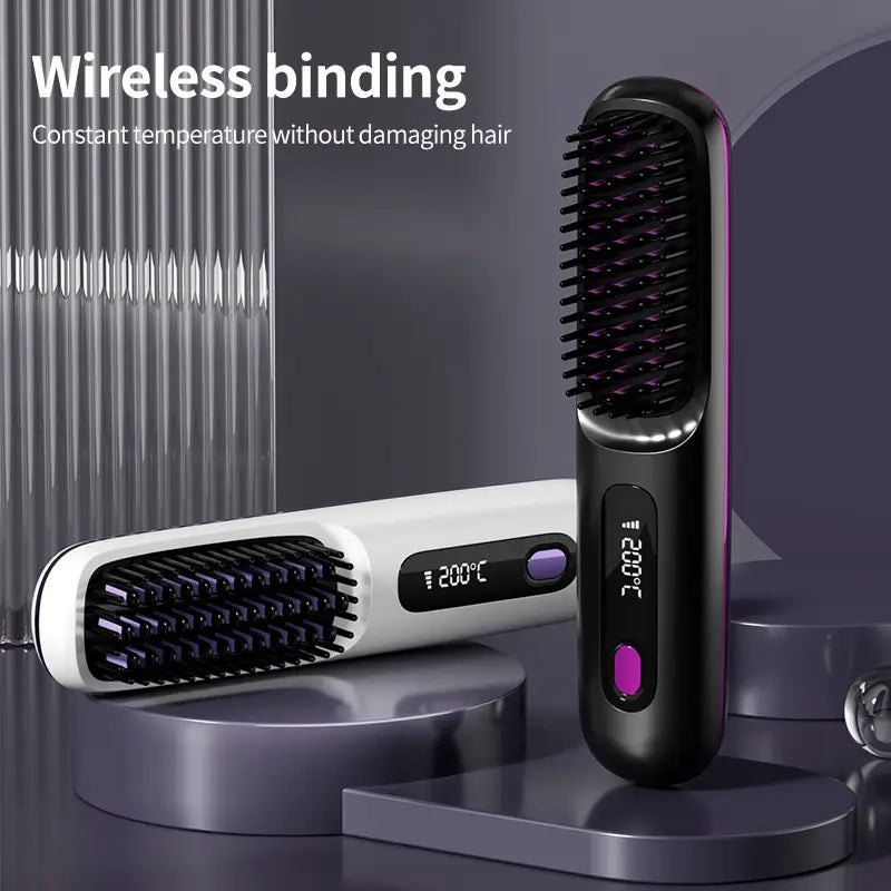 Compact Straightening Brush for Effortless Hair Styling