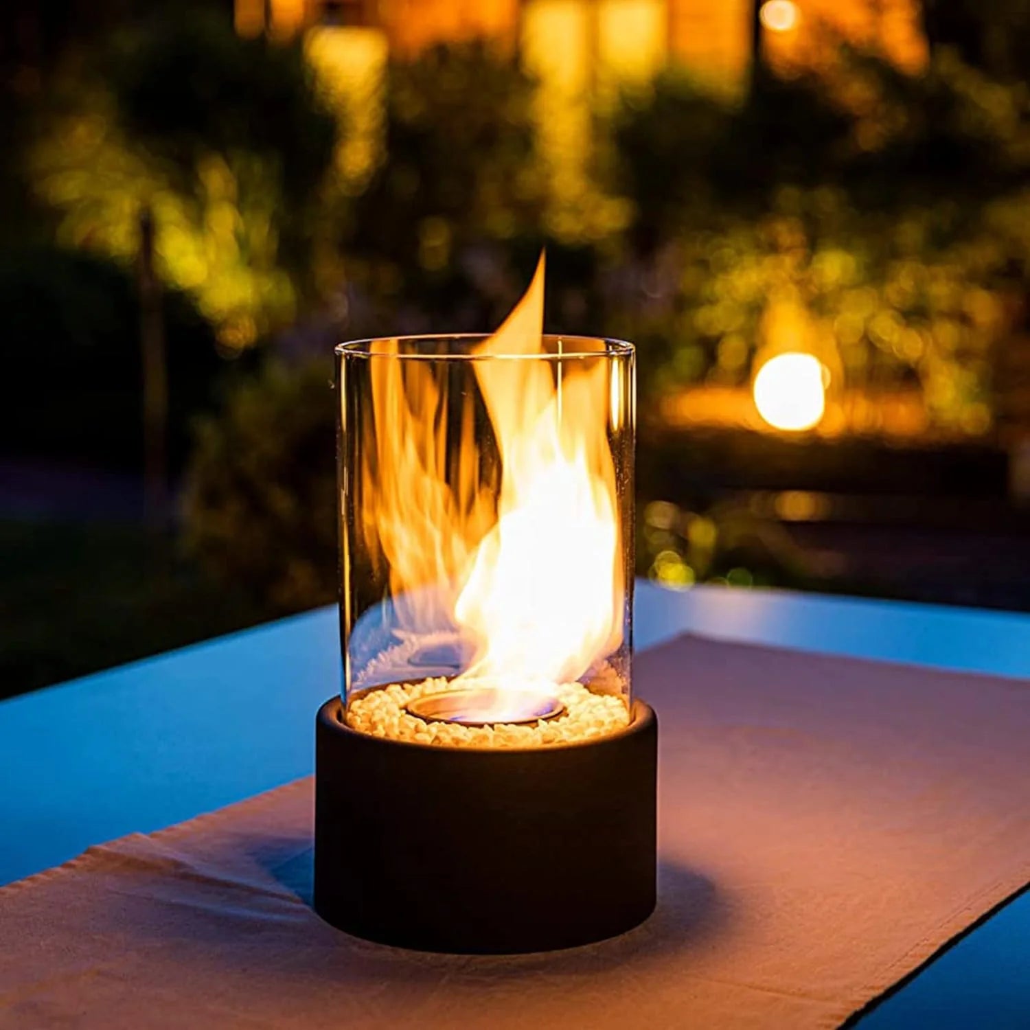 Elegant Glass-Cylinder Tabletop Ethanol Heater with Metal Stand