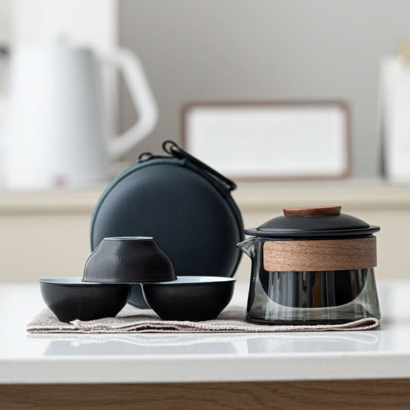 Elegant Ceramic Tea Set with Teapot and Three Cups