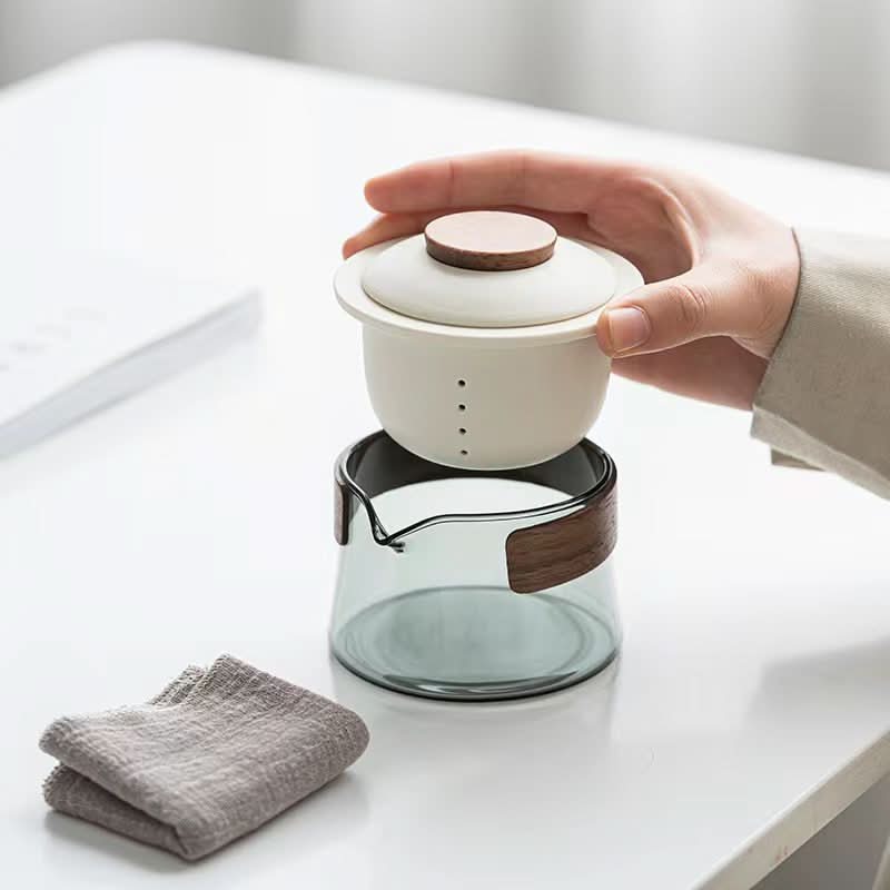 Elegant Ceramic Tea Set with Teapot and Three Cups