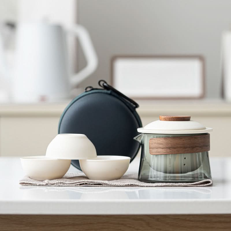 Elegant Ceramic Tea Set with Teapot and Three Cups