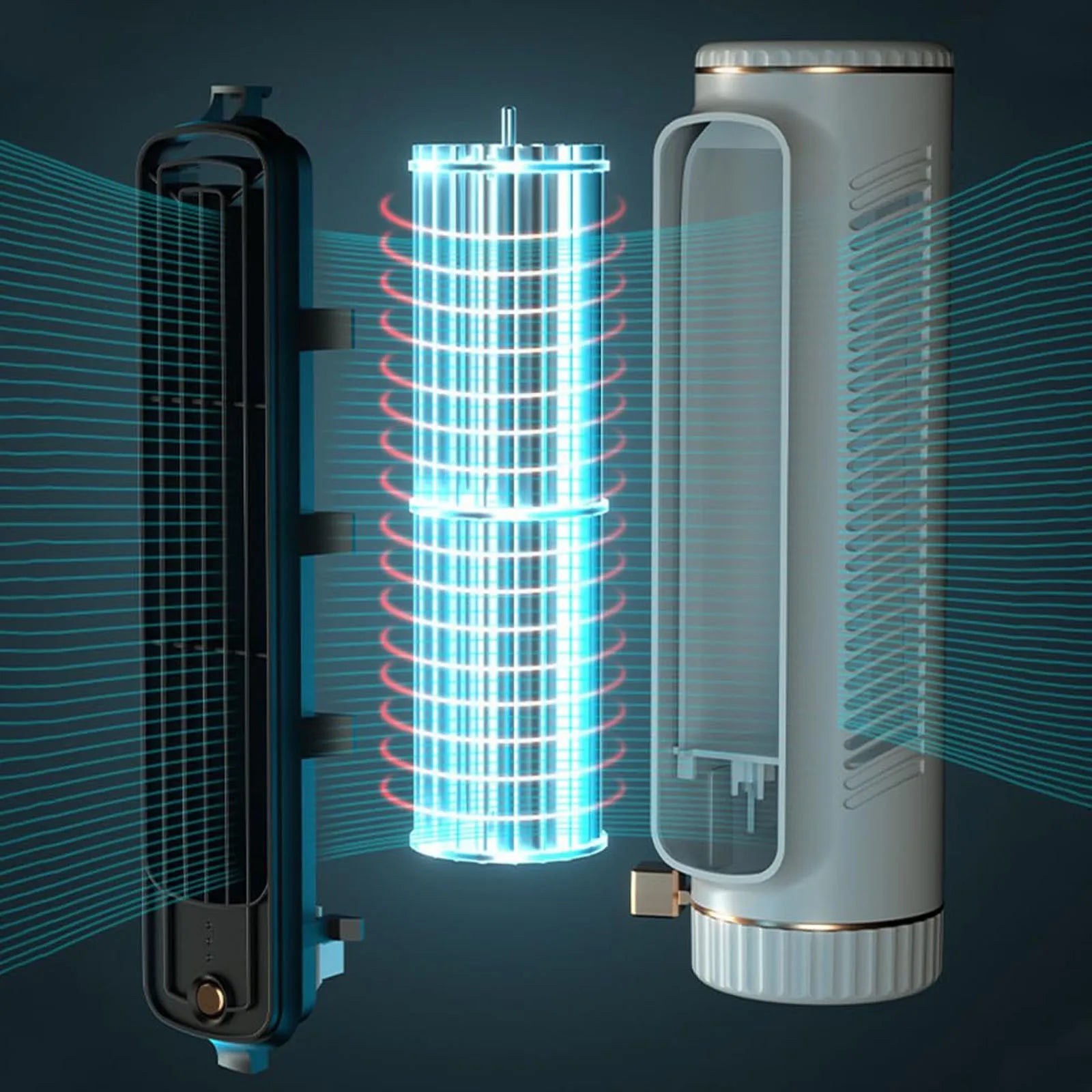 Compact Bladeless Tower Fan with 360° Airflow and Battery Power