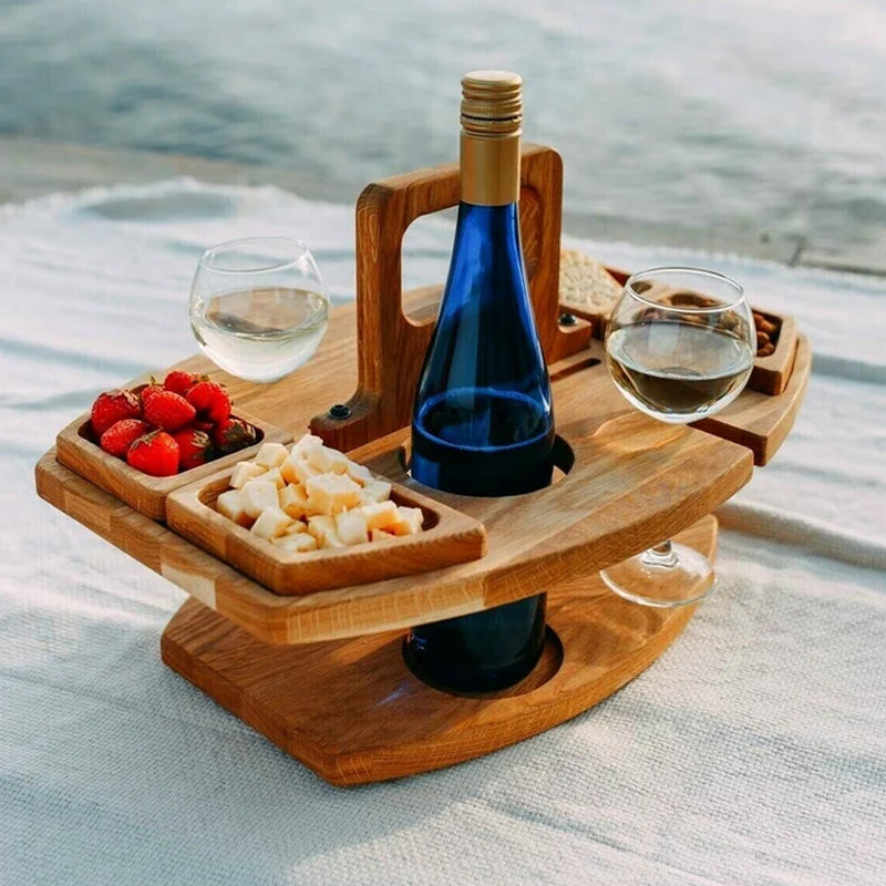 Compact Wooden Folding Picnic Table with Snack Holders