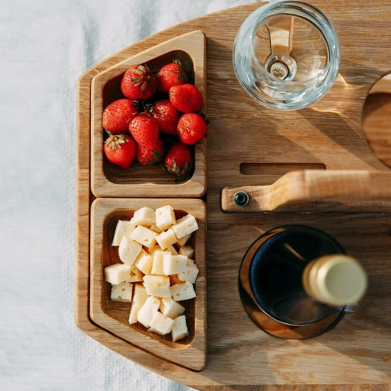 Compact Wooden Folding Picnic Table with Snack Holders