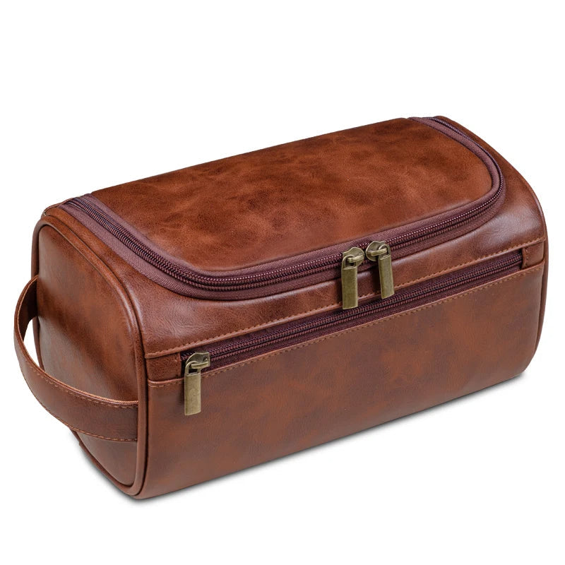 Sophisticated Leather Travel Kit with Convenient Hanging Hook