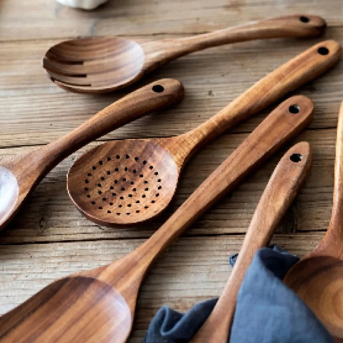 Elegant Wooden Kitchen Utensil Set with Stand