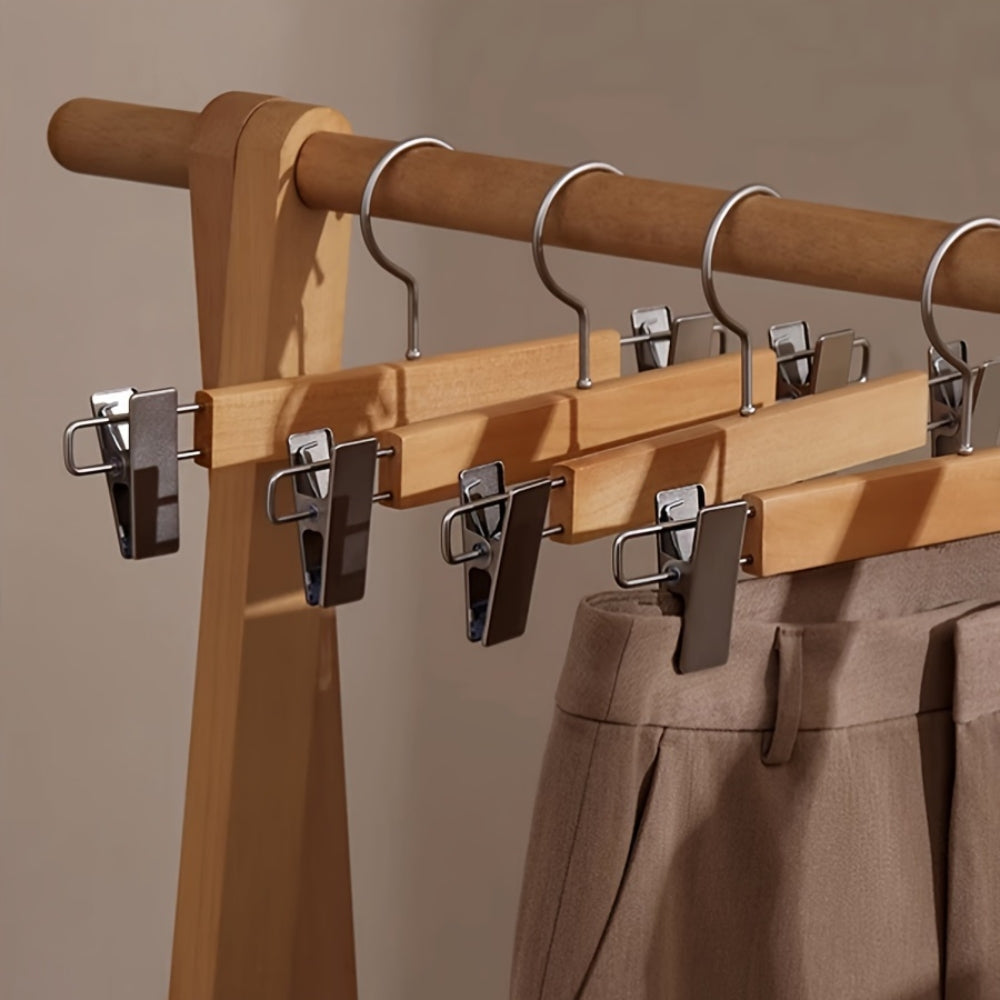 Elegant Wooden Hangers with Clips – 360° Rotating Hook for Effortless Clothing Storage