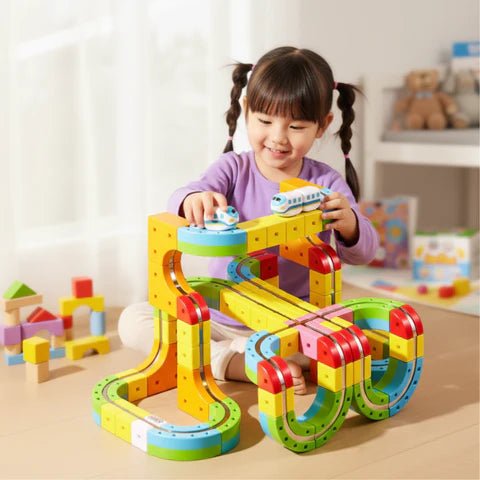 Interactive 3D Train Construction Kit with Rechargeable Engine