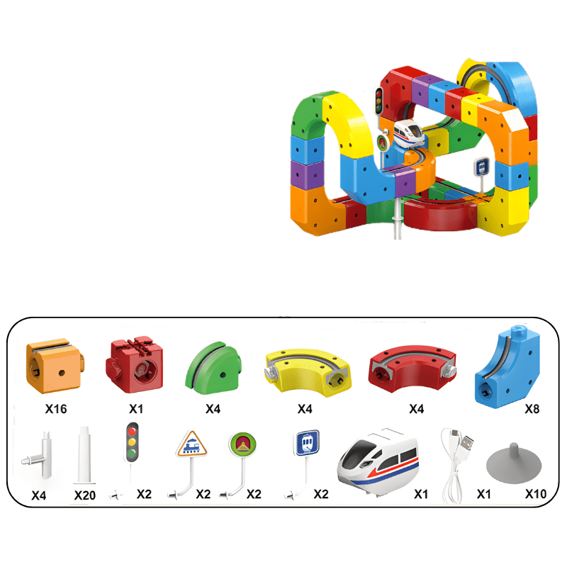 Interactive 3D Train Construction Kit with Rechargeable Engine