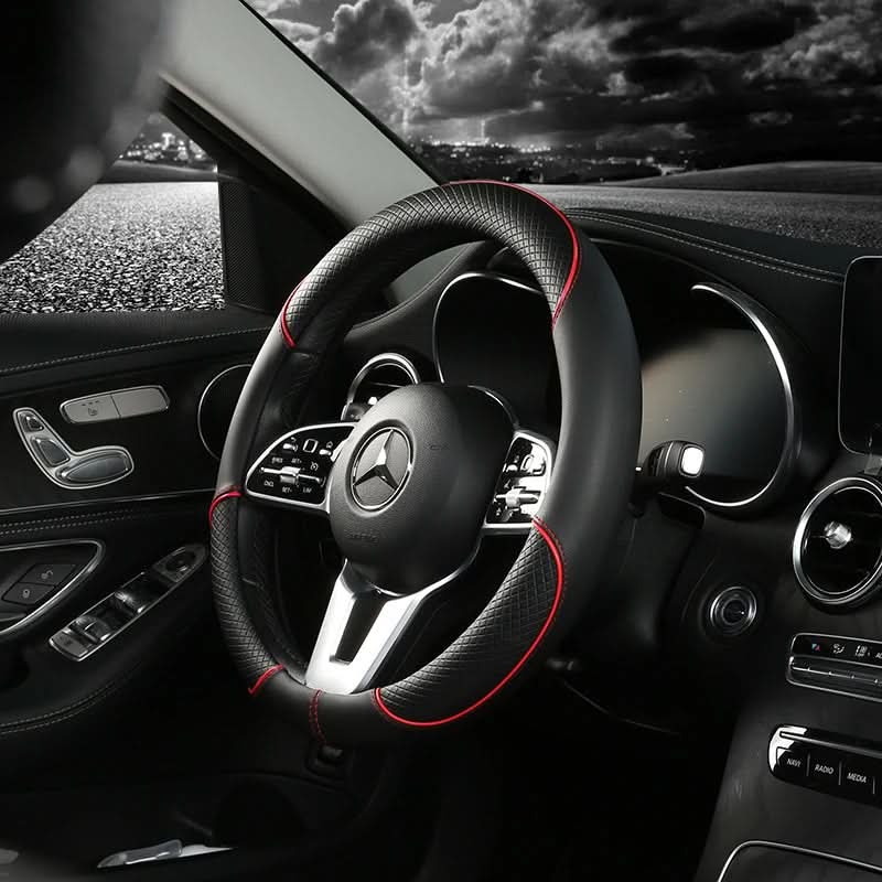 Leather Steering Wheel Cover with Diamond Grip - Anti-Slip Design