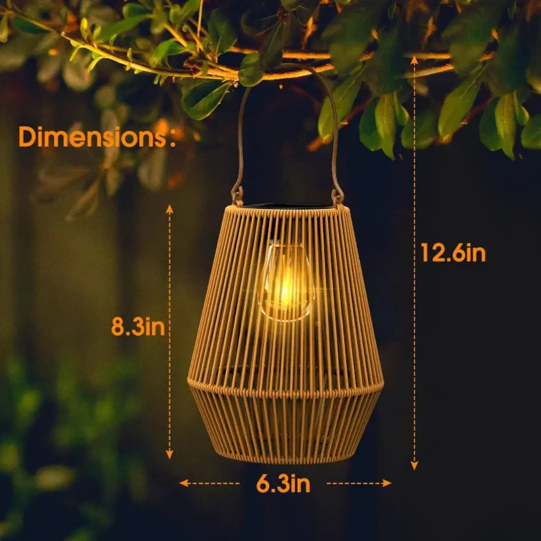 Weatherproof Rattan Solar Lantern with Warm LED Light, Automatic