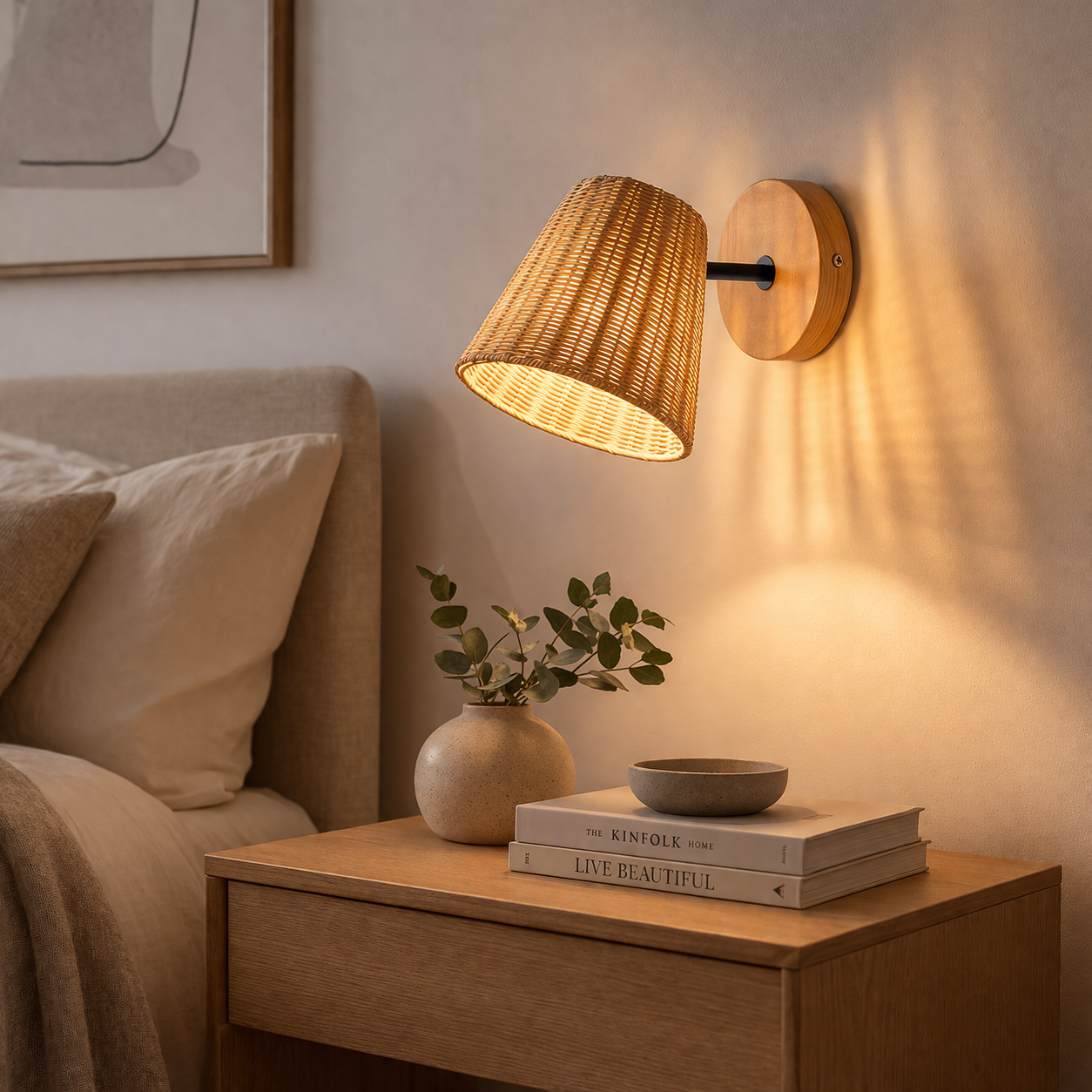 Natural Woven Sconce Light with Elegant Wood Mount
