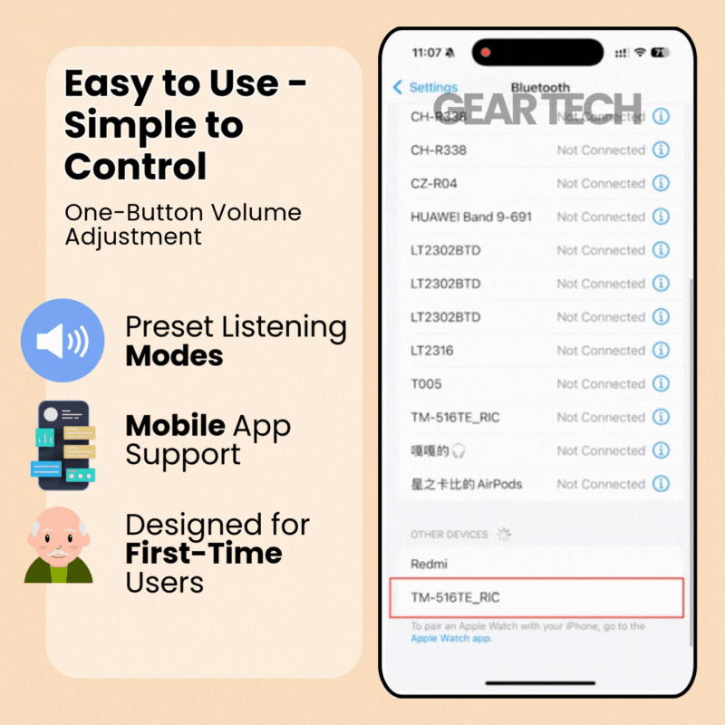 Smart Bluetooth Hearing Aids with App Control - No Prescription Needed