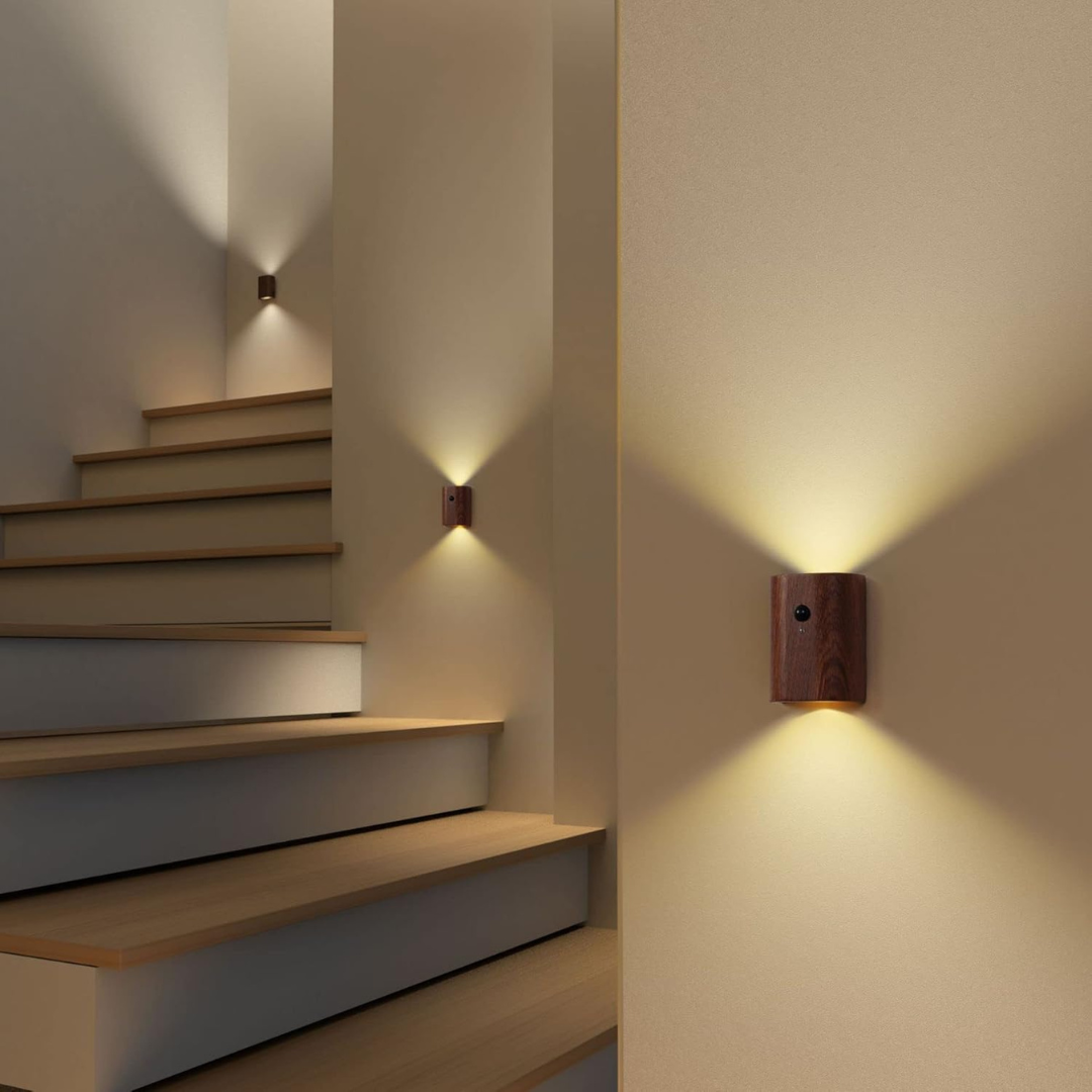 Compact Wood Wall Light with Motion Sensor - USB Rechargeable