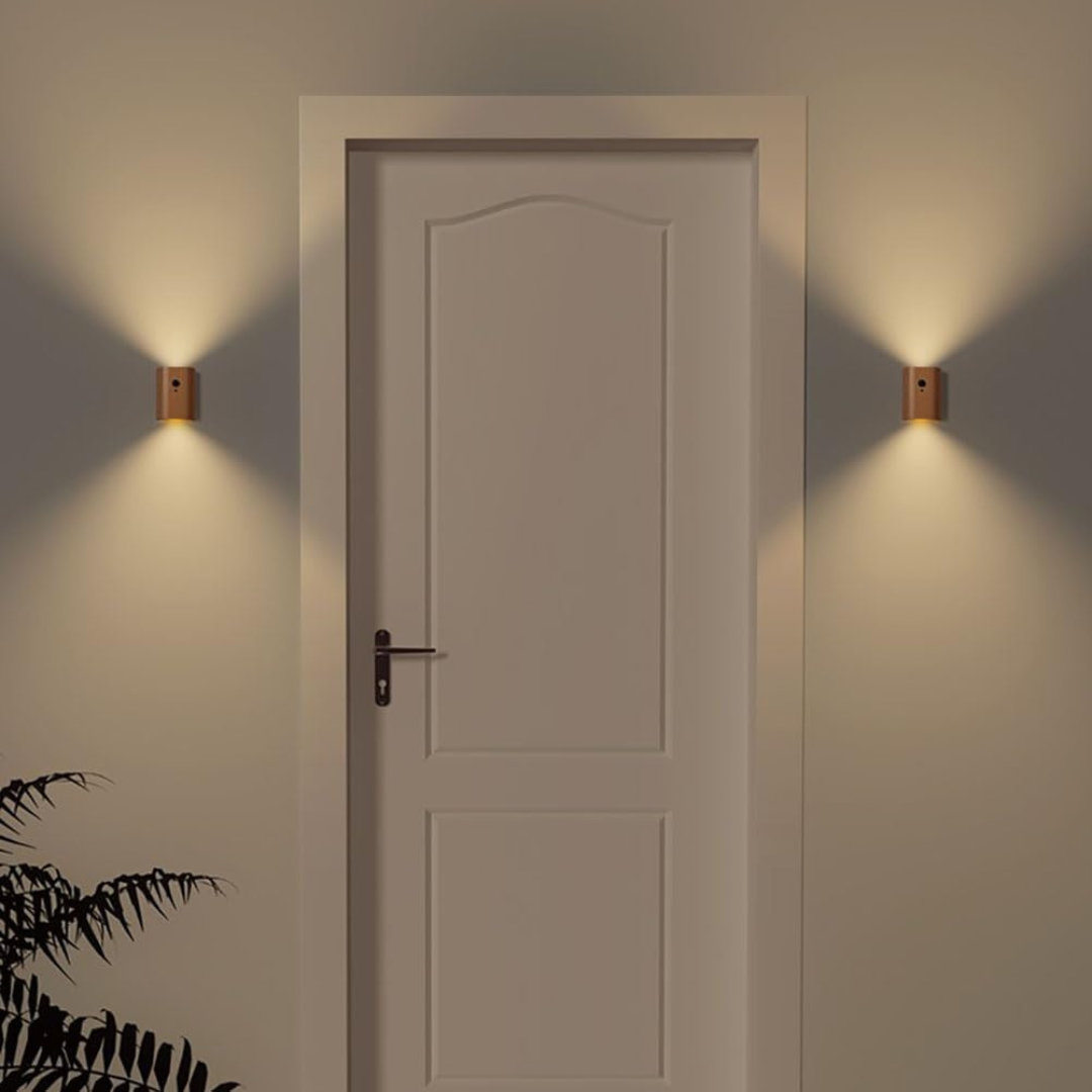 Compact Wood Wall Light with Motion Sensor - USB Rechargeable