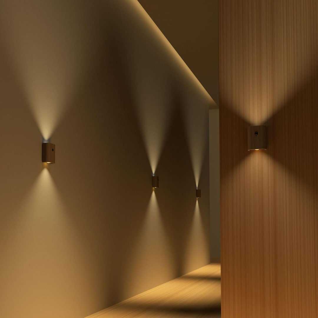 Compact Wood Wall Light with Motion Sensor - USB Rechargeable