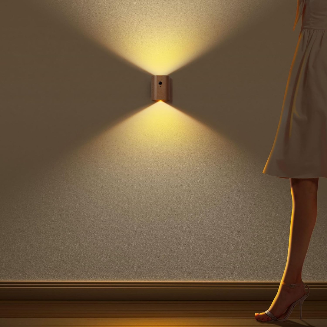 Compact Wood Wall Light with Motion Sensor - USB Rechargeable