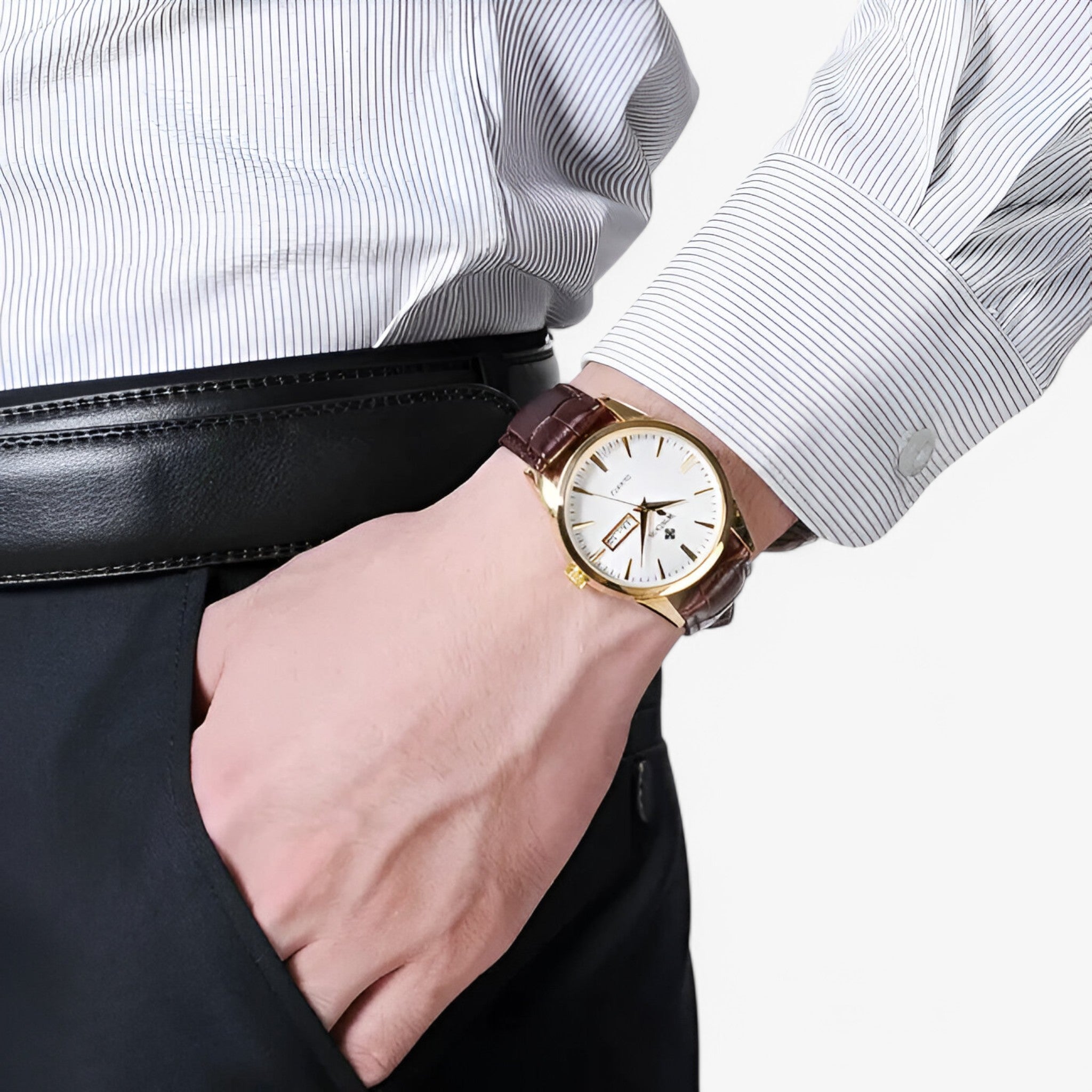 Elegance Defined: Premium Leather Quartz Wristwatch for Men