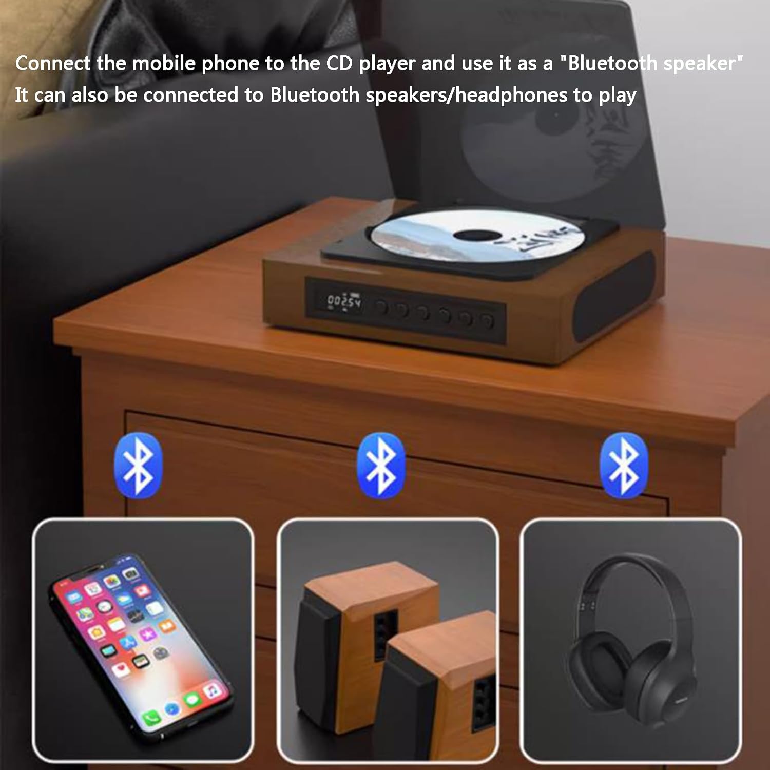 Vintage Style Bluetooth CD Player with FM Radio and Streaming